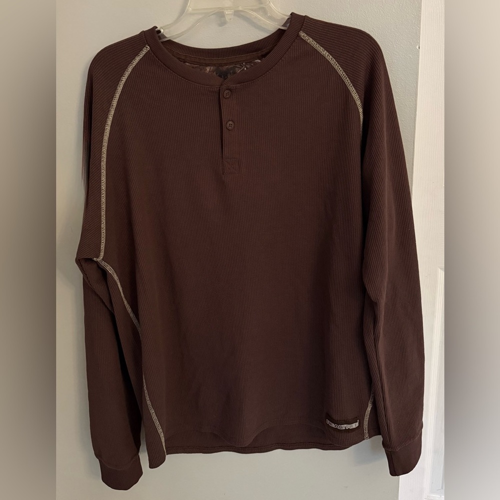 Realtree Brown Thermal Henley Shirt Men’s L Large Long Sleeves NEW NWOT